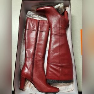 Bandolino Dark Red Leather Knee High Heeled Boots 6.5